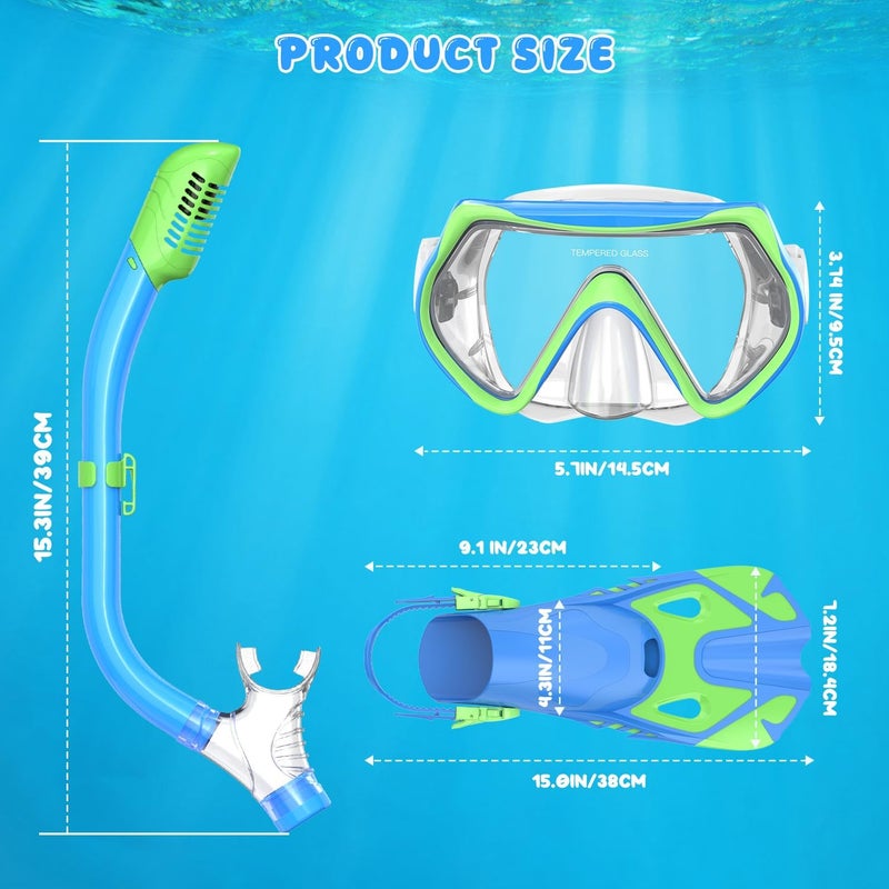 For Shine Snorkeling Gear for Kids, Kid Mask Fins Dry Top Snorkel Set, Youth Boys Girls Junior Age 6-14 Swimming Diving Swim Fins, Tempered Glass Panoramic View Travel Packages - Image 5
